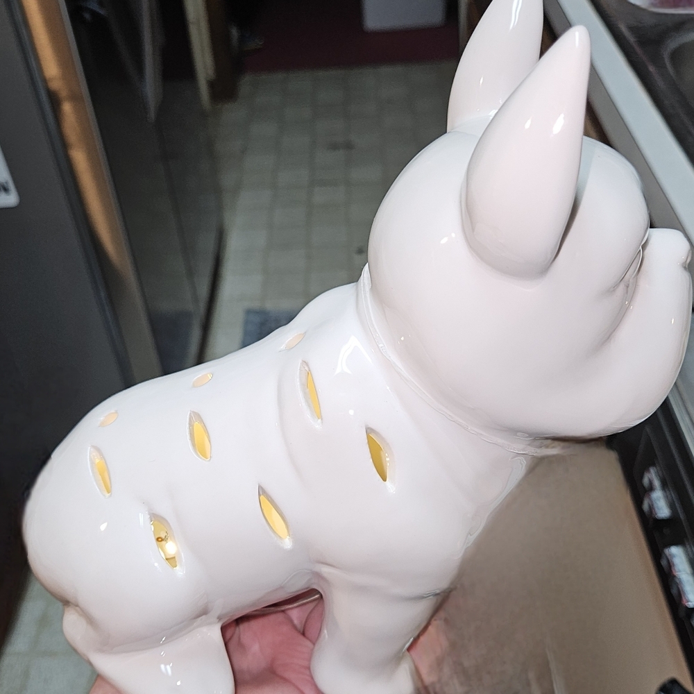 French Bulldog Light Up White Porcelain Lamp